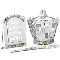 torah crown, breastplate & yad - pointer - silver torah ornament set